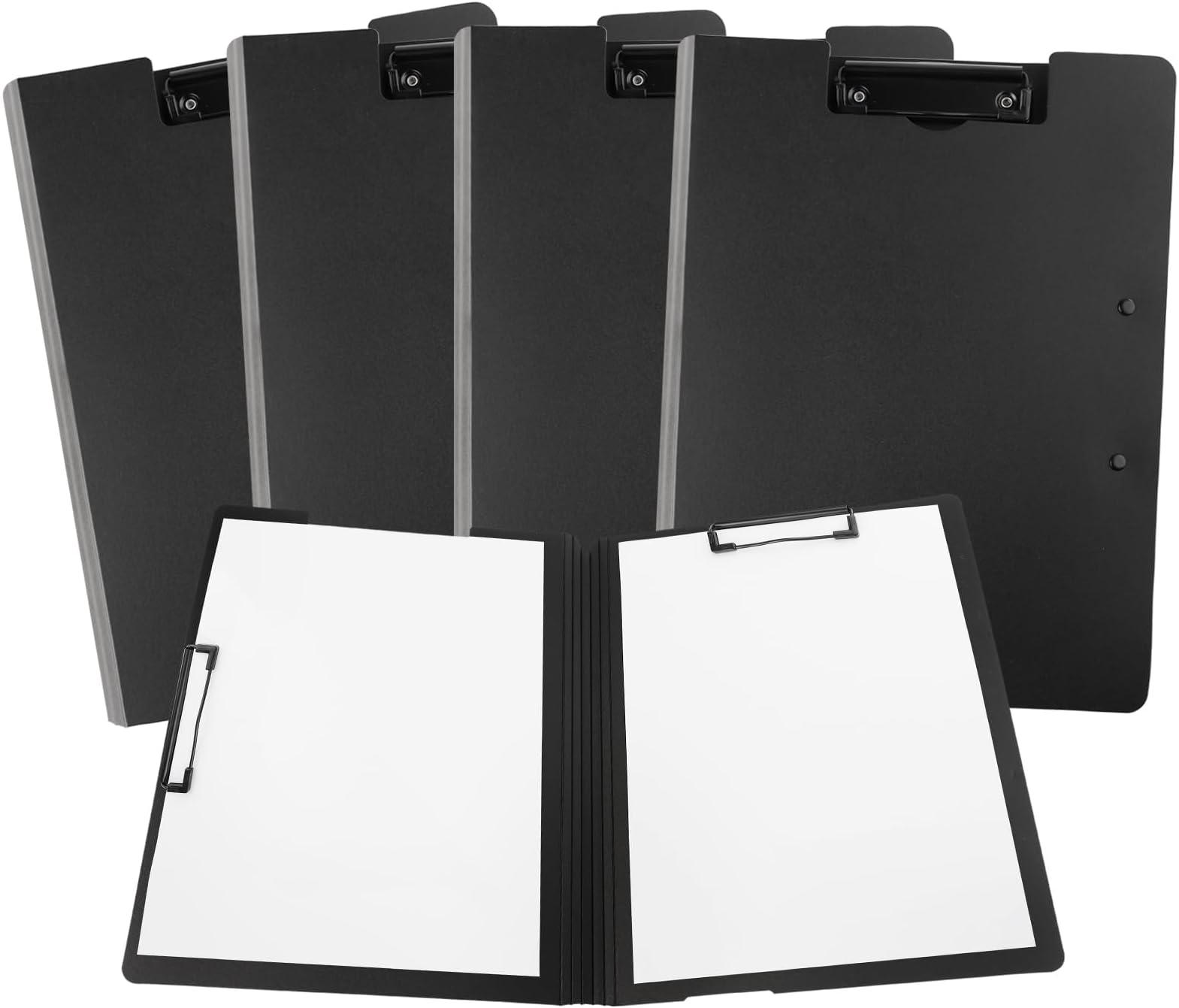4 Pack A4 Clipboard with 2 Clips, Foldover Clip Board with Cove, Black Clipboards for Work, 360° Flip A4 Clipboard for Secretary, Lightweight Personal Organiser Suitable for School (31.5 X 24cm)