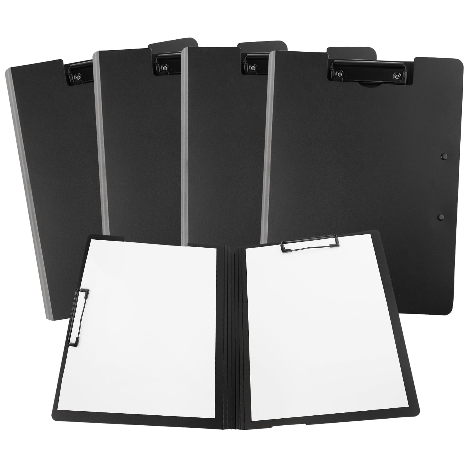 4 Pack A4 Clipboard with 2 Clips, Foldover Clip Board with Cove, Black Clipboards for Work, 360° Flip A4 Clipboard for Secretary, Lightweight Personal Organiser Suitable for School (31.5 X 24cm)