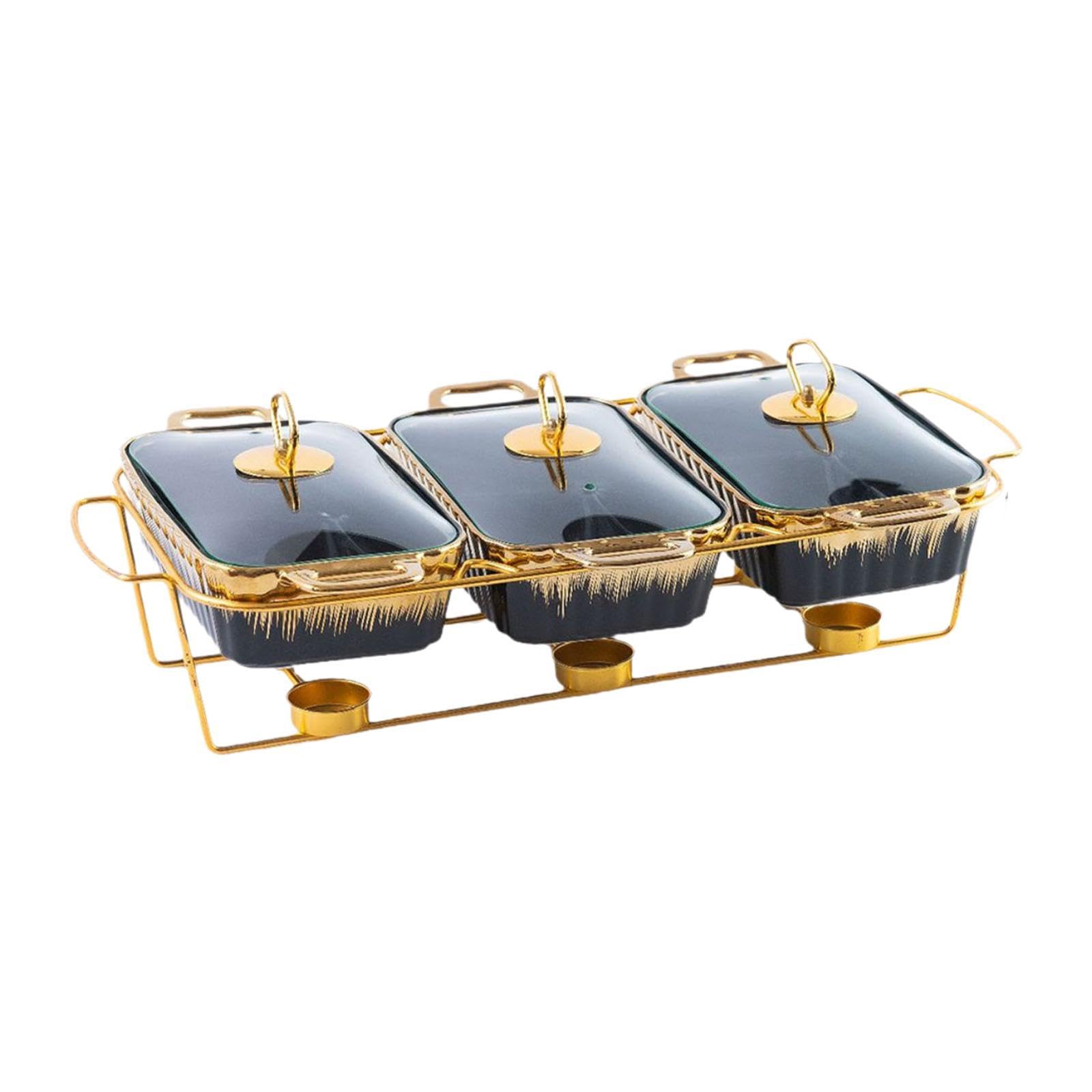 Calentador de Alimentos Rectangular para Buffet, Fuente de Cerámica para Buffet, Juego de Calentador para Y Bodas, Rayado Negro, Individual