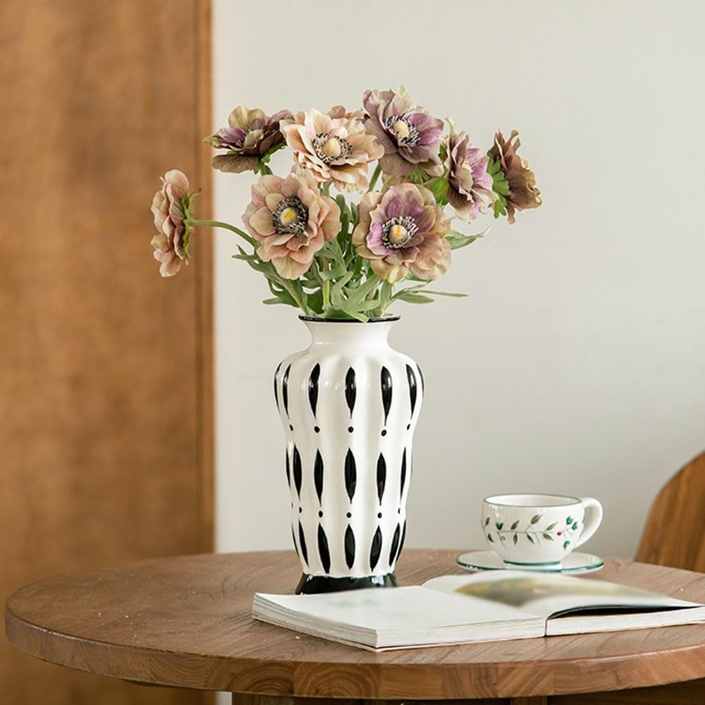Nowoczesne Wazon ceramiczny w stylu vintage, ręcznie malowany, czarno-biały, do aranżacji kwiatów, hydroponiczny, dekoracja stołu domowego Element centralny