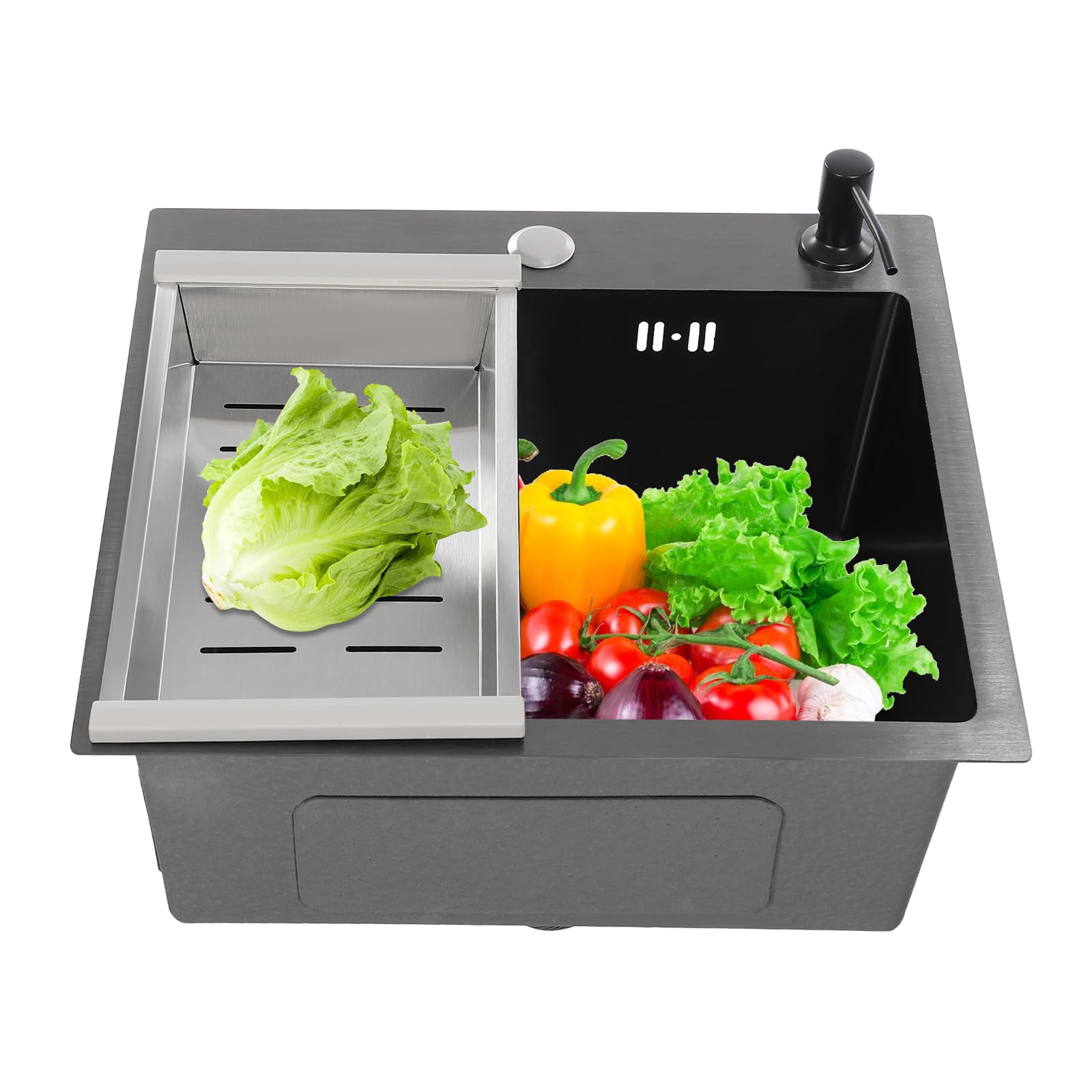 Fregadero, 40 x 45 cm, acero inoxidable, fregadero de cocina con dispensador de jabón, fregadero de granito