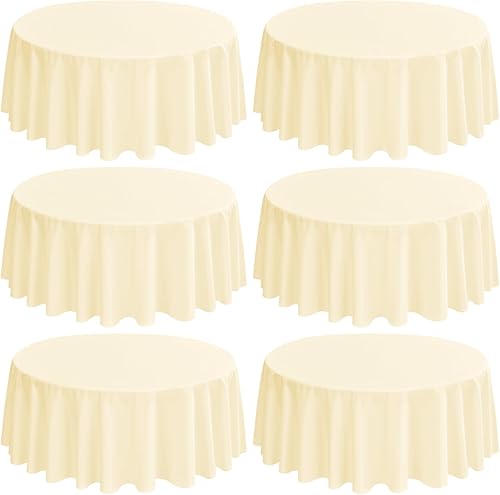 REWOMC Paquete de 6 manteles redondos de 108 pulgadas, manteles de poliéster beige para mesa redonda, resistentes a las manchas y a las arrugas,