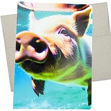 Underwater Funny Pig Greeting Card 5X7 Inch and Blank Inside Swimming Pink Pig on card for Birthday, Anniversary, or Thinking of You - 298