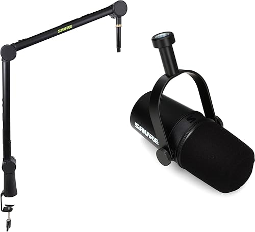 Shure MV7X - Paquete de micrófono dinámico para podcast con brazo Boom, audio de calidad profesional para transmisión, grabación y podcasts