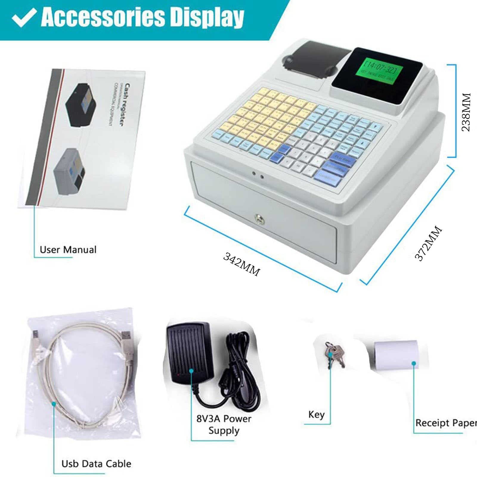 Systme d'encaissement lectronique - avec 81 Touches 8 crans LED numriques Systme de Point de Vente de dtail Tiroir-Caisse - Caisse enregistreuse Multifonctions pour Petites Entreprises/Retail/re