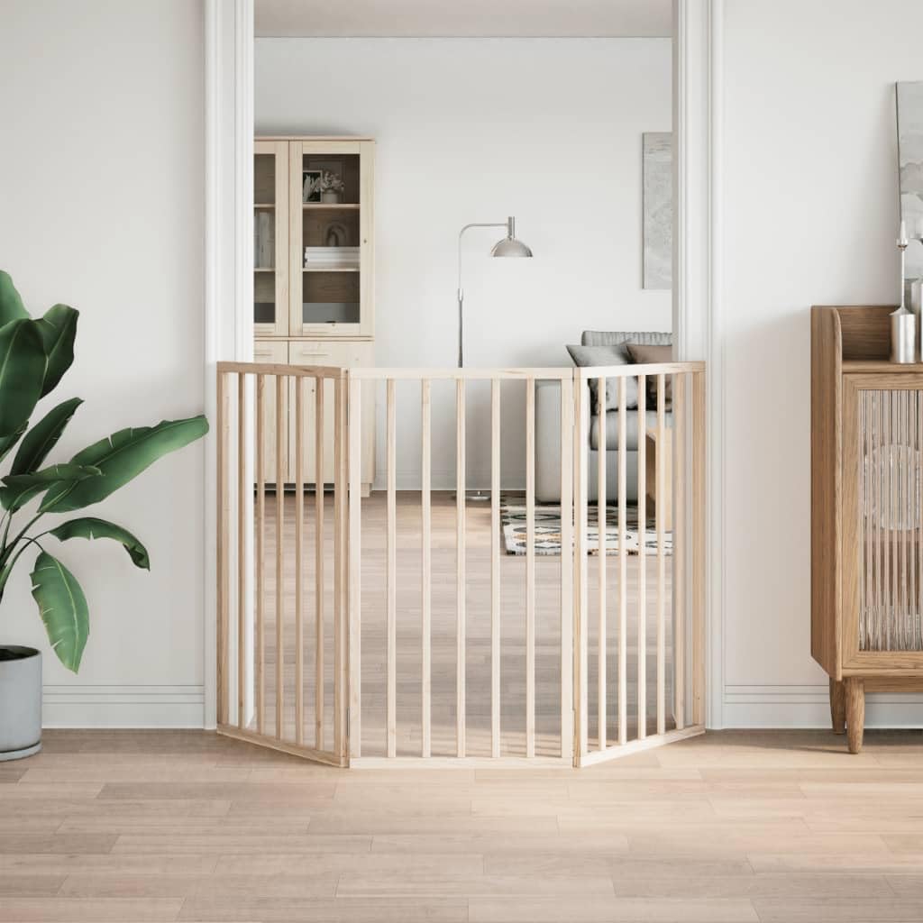 Barrera plegable para perros de madera de álamo, 3 paneles, 150 cm, independiente y portátil, ideal como barrera para interior y exterior, protección segura para cachorros y perros pequeños