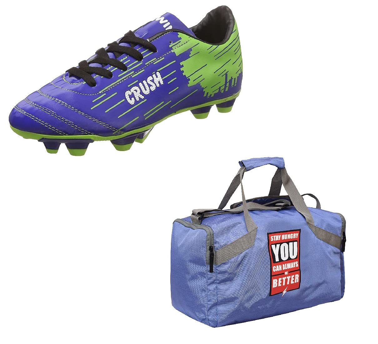 Charged Sports Bag Bouclier Stay Hungry Senior Purple With Gowin Football Shoe Crush Blue Green Size-6