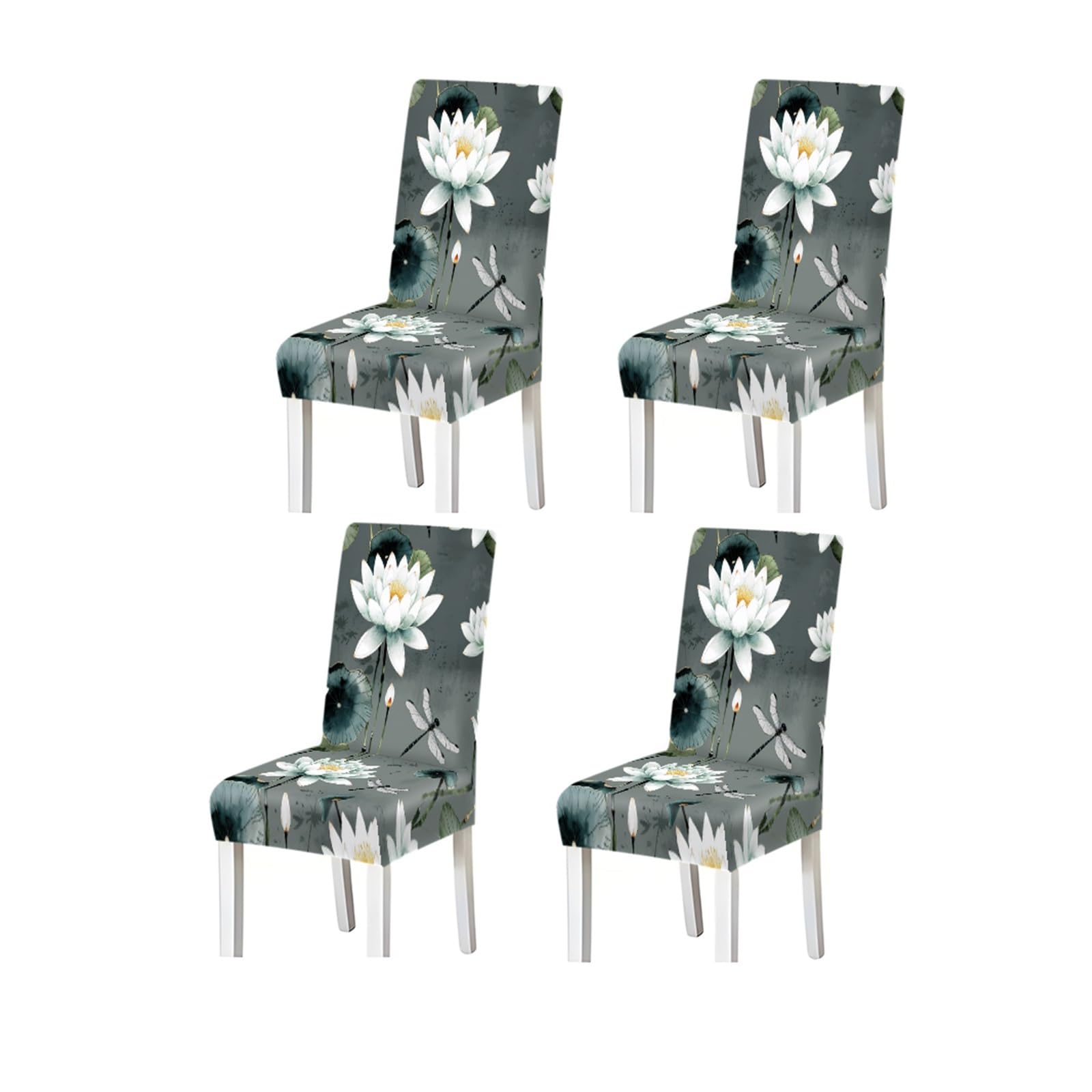 BOSUYBN Watercolor Lotus Dragonfly Floral Pattern Print Dining Chair Covers Set Of 2/4/6, Stretch Slipcovers For Kitchen Dining Room Furniture Protectors for Home Dining Room(4PCSChair cover)