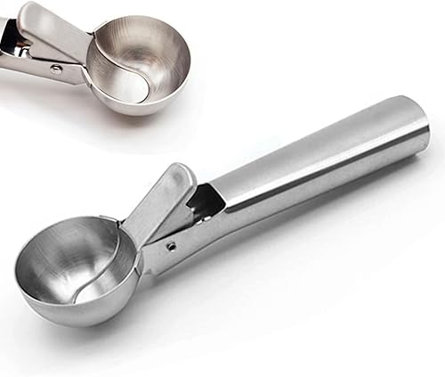 Miniatura 5 de Mantouxixi Cuchara de helado con liberación de gatillo, cuchara de metal resistente de acero inoxidable para albóndigas, yogur congelado, helados,