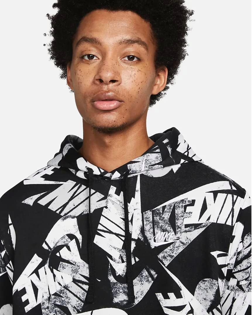 Nike Men's Essentials+ Allover Print Fleece Hoodie Black/White Medium at  Amazon Men's Clothing store