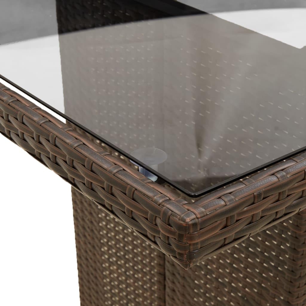 Stół ogrodowy ze szklanym blatem, brązowy, 240 x 90 x 75 cm, polirattan, stal malowana proszkowo, stół outdoorowy, na taras, balkon, do ogrodu, dla rodziny, gości, pikników, jedzenia