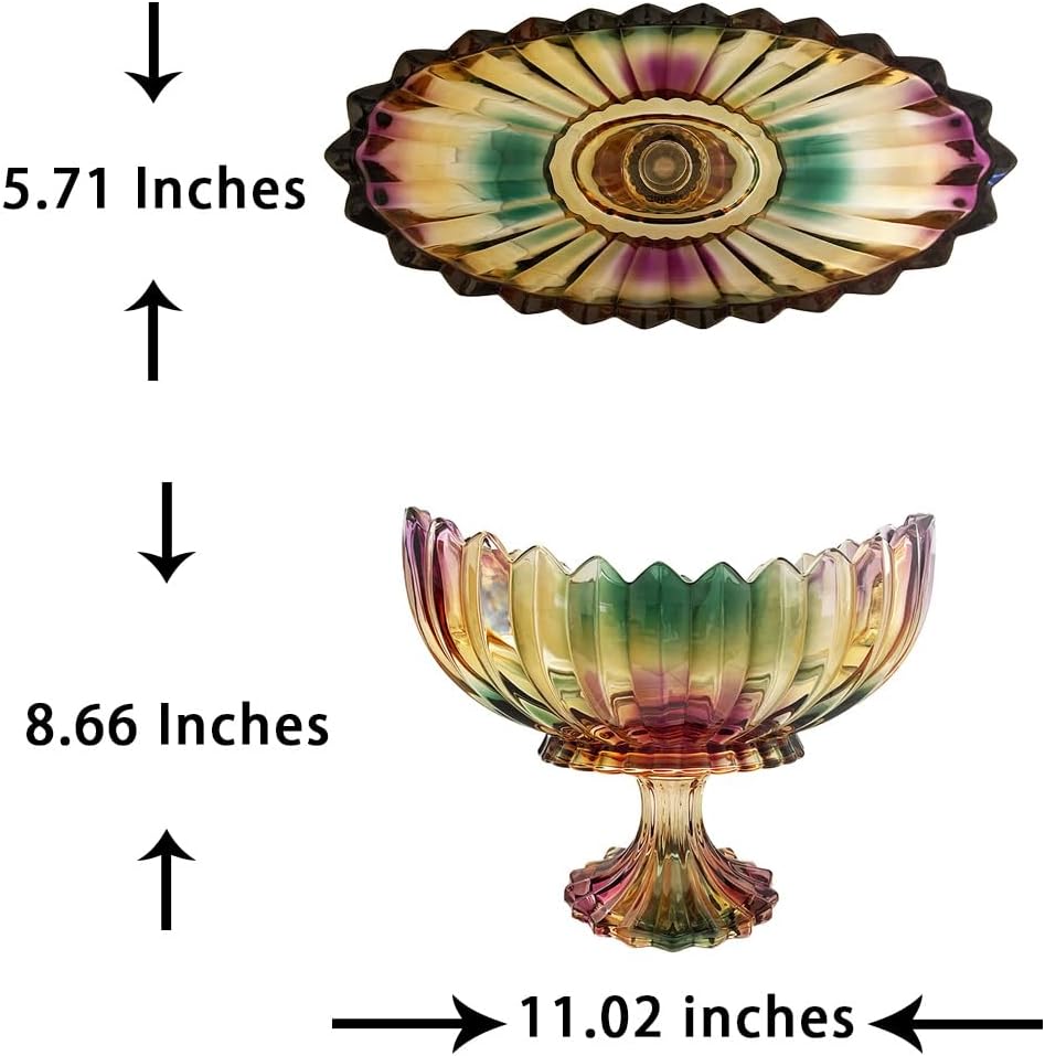 Crystal Glass Oval Pedestal Fruit Bowl, Footed Decorative Bowl for Table Centerpiece, Kitchen Counter Dining Room Tables Decor Centerpiece