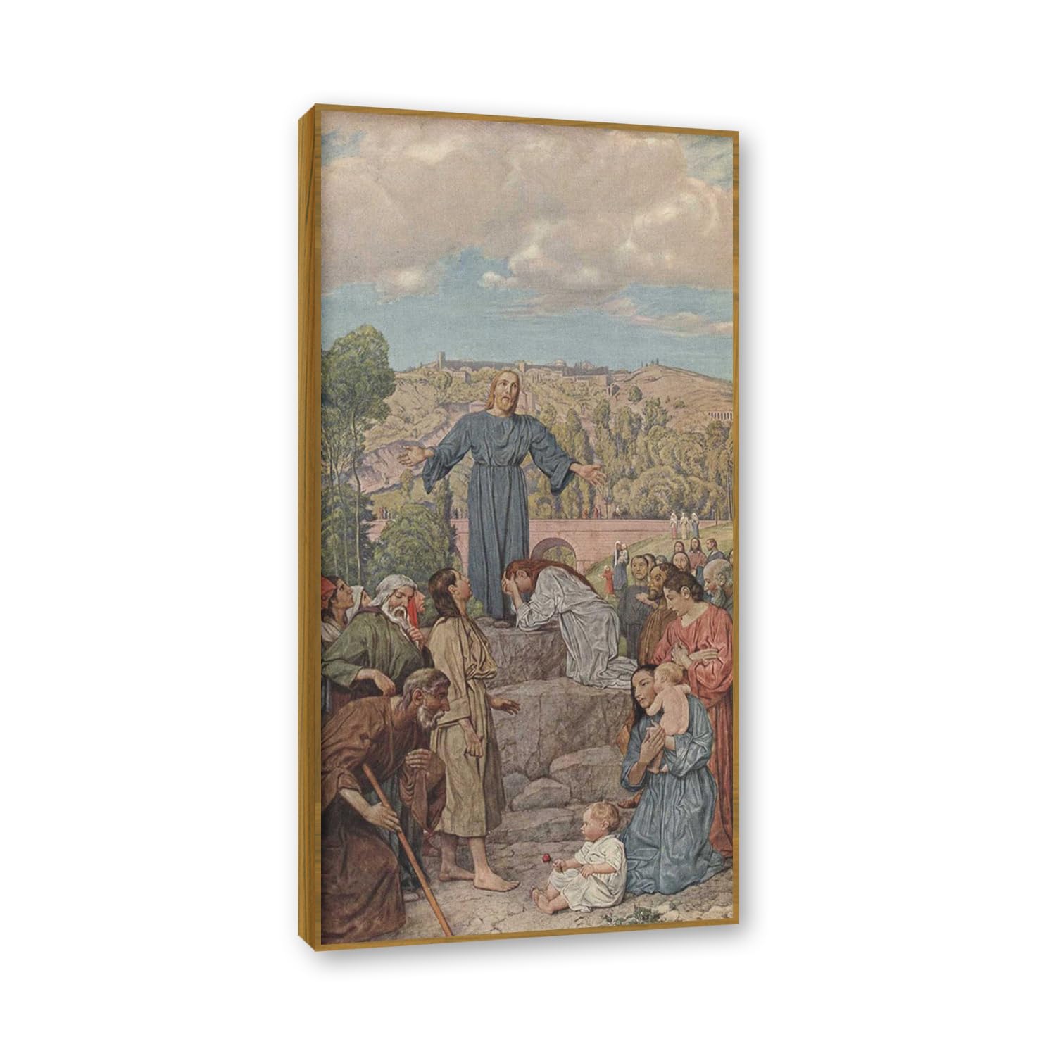 NHLDZYH Teak Frame. Hans Thoma Style Canvas Wall Art - (The Teachern), German Romantic Realism Painting with Symbolic Nature, Rustic Country Home Decor. 60x120cm-23.7x47.3in