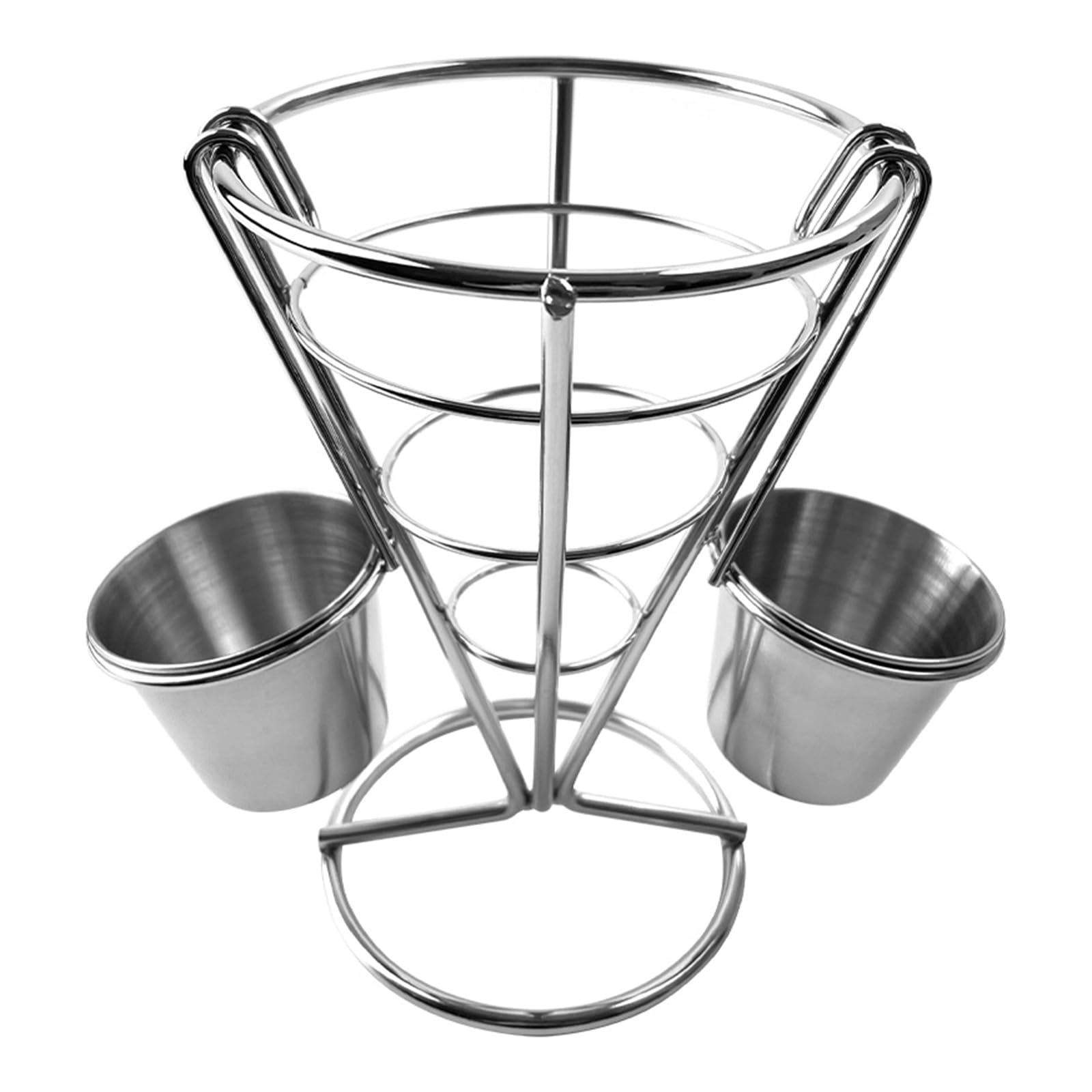 EXQIOUR Iron Fry Container Cone Shape French Fries Holder Metal Wire Basket with Sauce Cup for Serving Food and Snacks Small Fry Food Holder