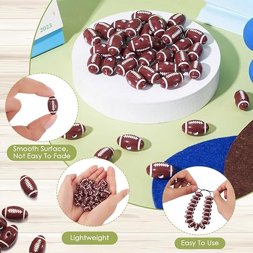 Miniatura 4 de 50 cuentas acrílicas opacas estilo artesanal, artículos deportivos, cuentas acrílicas de rugby, cuentas espaciadoras de fútbol americano, cuentas