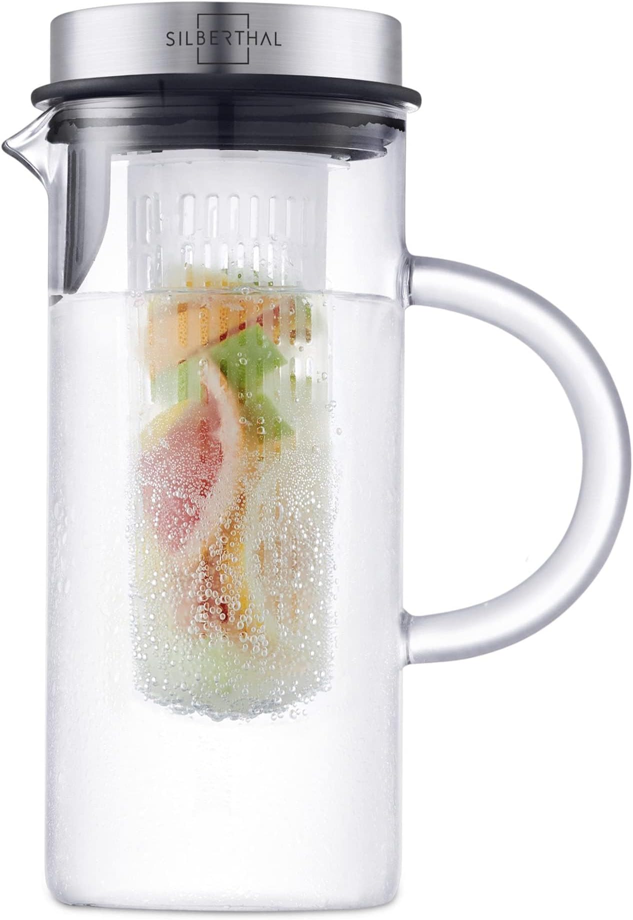 Glass Carafe with Fruit Insert, 1 Litre Carafe with Insert, Dishwasher Safe and Heat Resistant
