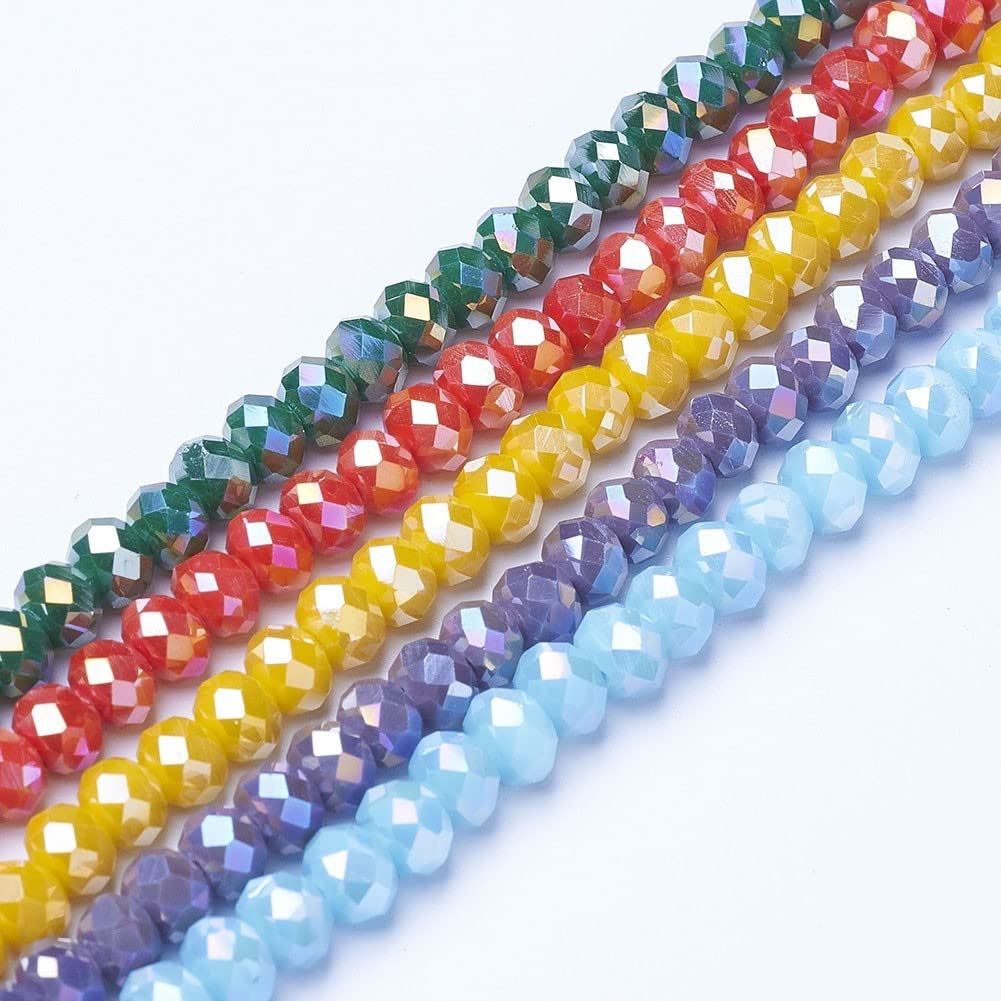 Cheriswelry 10 Strands Rondelle Glass Beads 6mm AB Color Plated Abacus Faceted Spacer Beads for Jewellery Bracelet Necklace Making