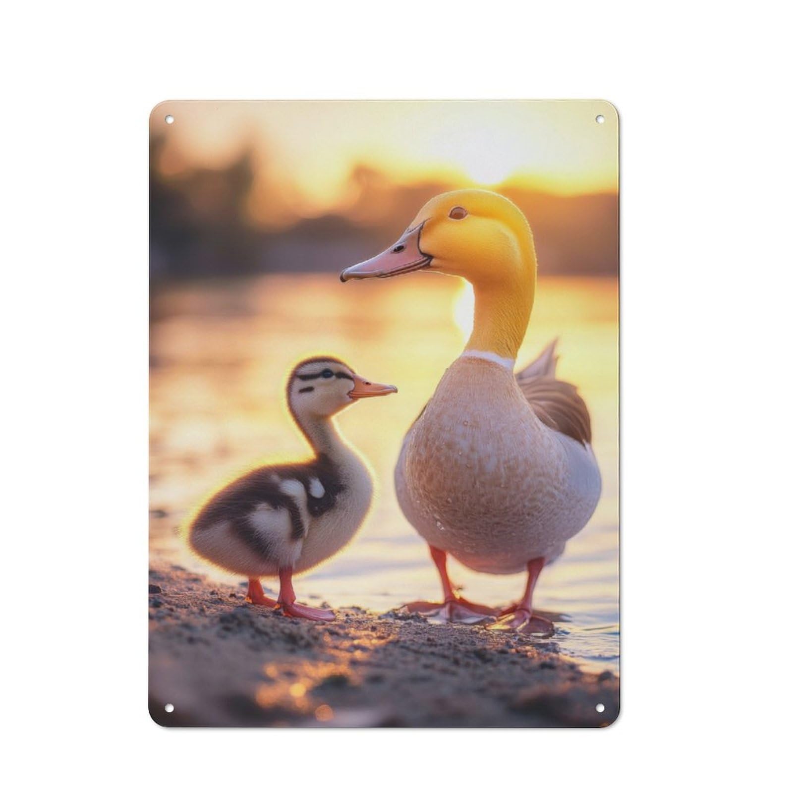 Junmoney Duckling And Mother At Sunset Retro Metal Wall Sign 40X30cm Featuring For Hallway Wall, For Garage, Workshop And Man Cave Decoration