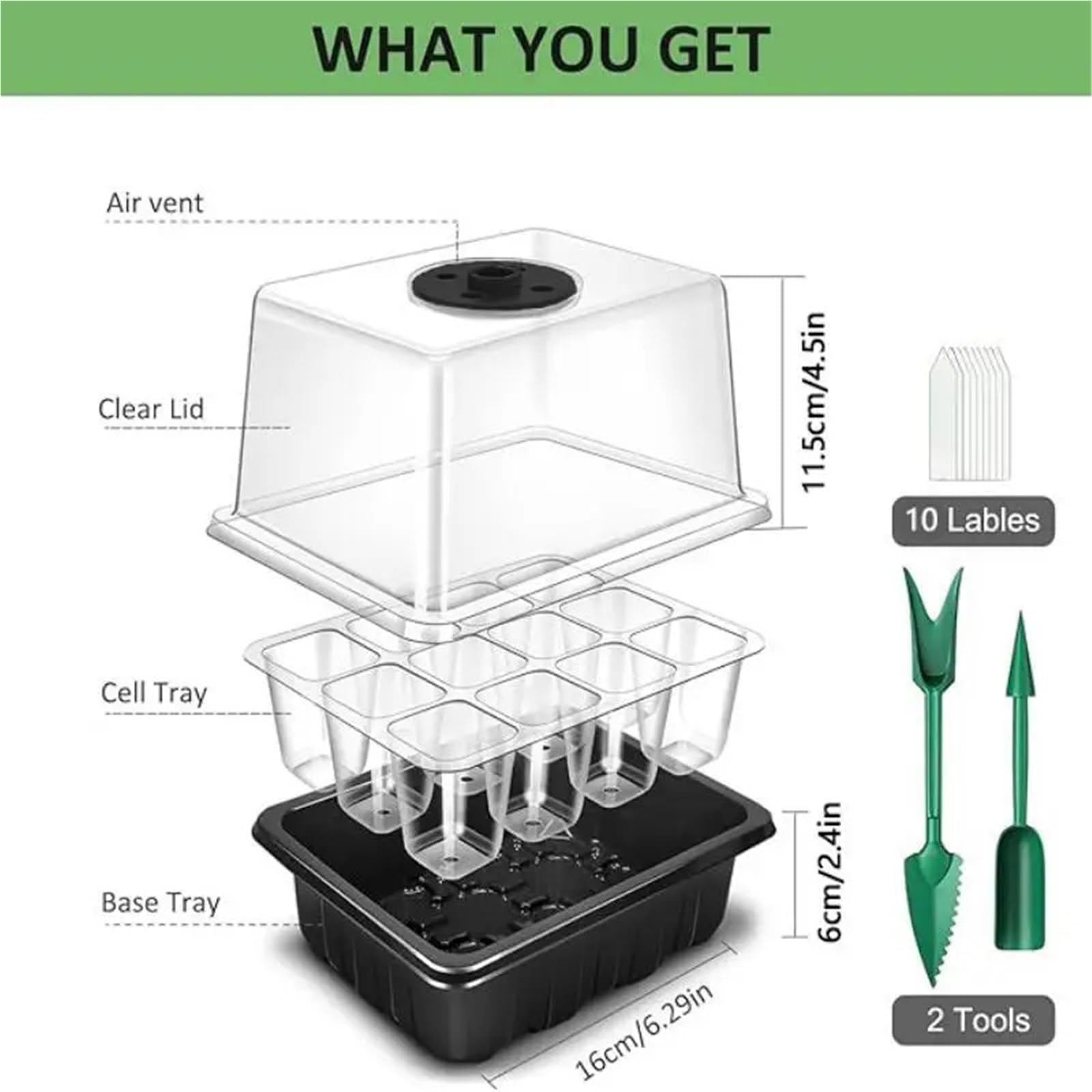 Semillero Bandeja de Inicio Semillas con Luces Cultivo, 2 Kits germinación Mini Invernadero cúpula Humedad Ajustable para Plantas