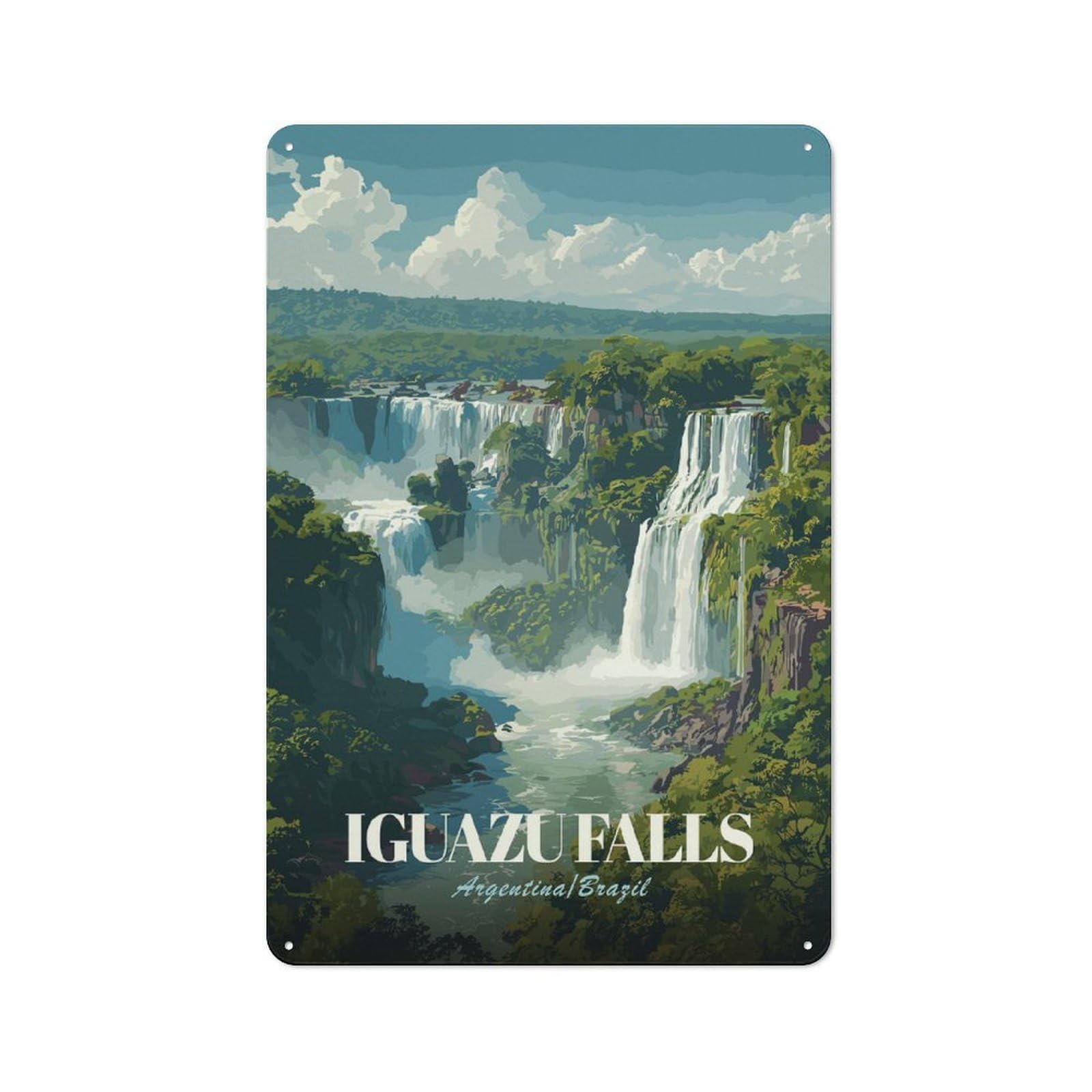 Junmoney Style-7 Decorative Metal Sign With Iguazu Falls, Argentinabrazil Design 30X20cm, Cosy Cafe Wall Decor For Kitchen, Cafe, Pantry Or Dining Room