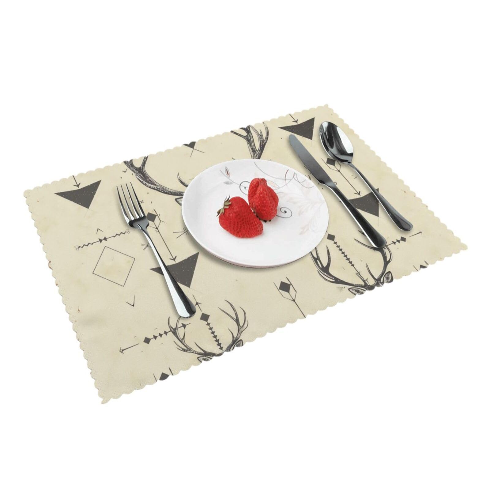 Hunting Arrows Triangles Deer Printed Placemat Heat Resistant Place Mats Set of 4 PCS Washable Kitchen Table Mats, 12x18 Inch