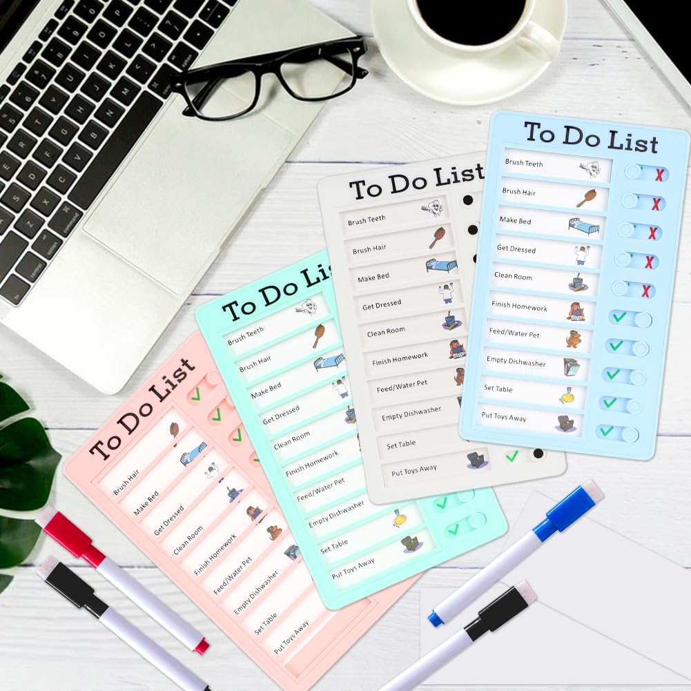 LOMUG 4 sztuki tablic kontrolnych, Dry Erase To Do List Checklist Board Memo Lista kontrolna Tablista kontrolna Tablista Chore, tablica dla dzieci