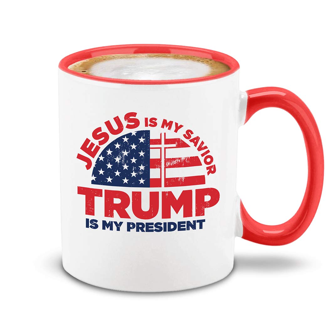 shop4ever Jesus is My Savior Trump is My President Ceramic Coffee Mug Tea Cup 11 oz. Donald Trump Gift (Red Handle)