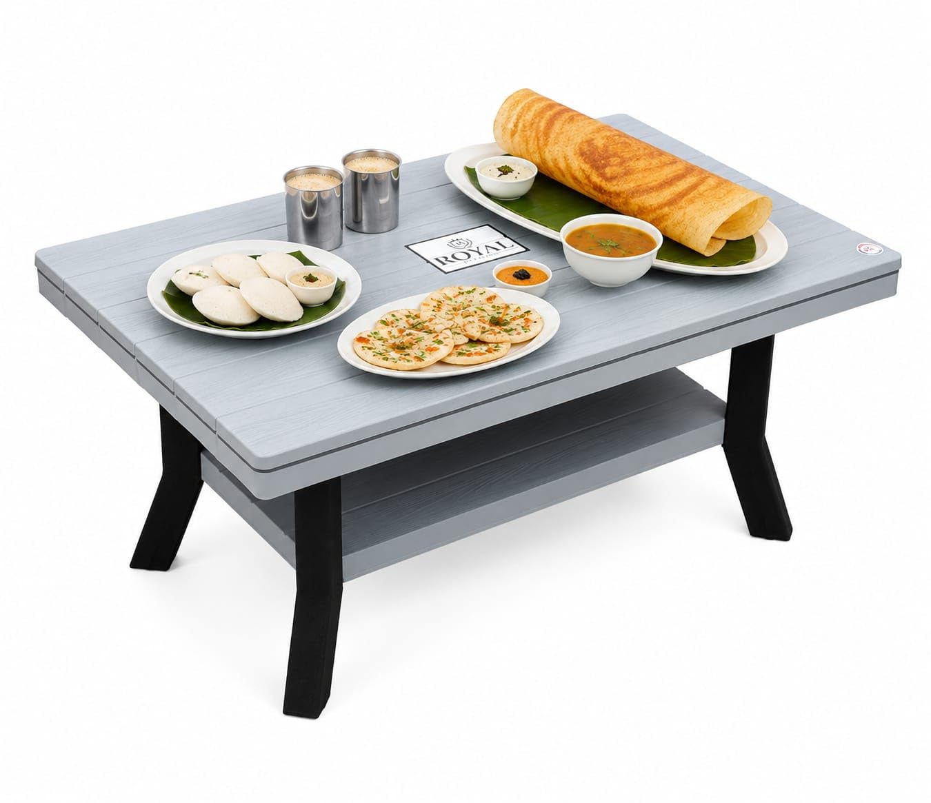 Royal Multipurpose Plastic Coffee Table with Storage Shelf | Ash Grey | Premium Wood Texture Finish | Comfortable Living Room, Bedroom & Balcony Table | Dimensions: 82.5 × 52.5 × 42.5 CM-picture-26