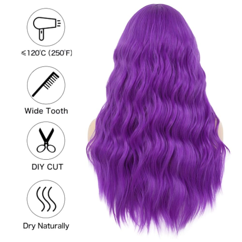 Purple Curly Long Wigs for Women Dark Purple Wavy Middle Part Hair Wig Heat Resistant Synthetic Fibre Wig for Cosplay Halloween Party Use - Image 6