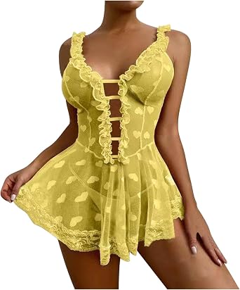 Mesh Babydoll Lingerie for Women Sexy Hot Chemise Nightgown Love Printed Boudoir Pajama Dress for Sex Naughty