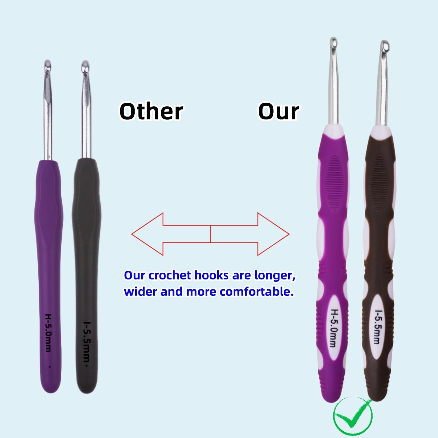 5mm 5.5mm Crochet Hook, Smooth Metal Head and Soft Rubber Grip Extra Long Ergonomic Crochet Hooks for Arthritic Hands, Beginners and Crochet Enthusiast