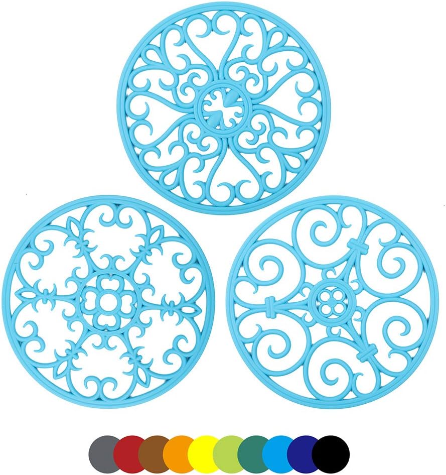 IYYI Silicone Trivet, Trivets for Hot Pots and Pans, Heat Resistant Pot Holder, Non Slip Hot Pads for Countertop, Large Coaster (Sky Blue)