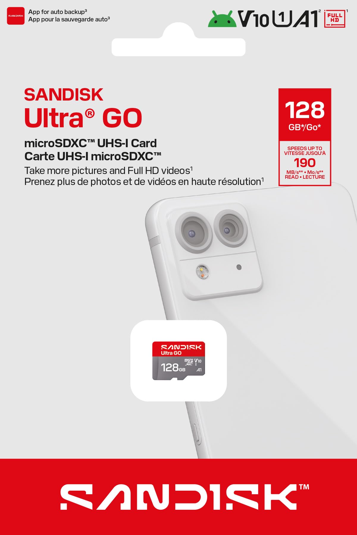 SANDISK Ultra Go - Tarjeta microSD UHS-I, hasta 190 MB/s, vídeo Full HD, tarjeta de memoria para teléfonos inteligentes Android, tabletas