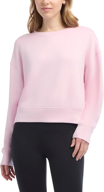 Danskin Womens Cropped Luxe Crew Neck Sweatshirt