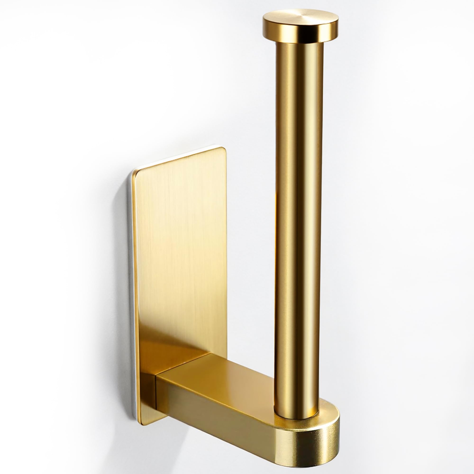 YIGII Adhesive Toilet Paper Holder - Self Adhesive Toilet Paper Roll Holder Wall Mount for Bathroom, Premium Thicken Brushed Brass Stainless Steel, Rustproof