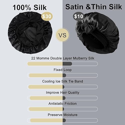 Miniatura 4 de ZIMASILK 22 Momme 100% Mulberry Silk Bonnet for Sleeping Women Double Layer Silk Hair Wrap with Tie Band