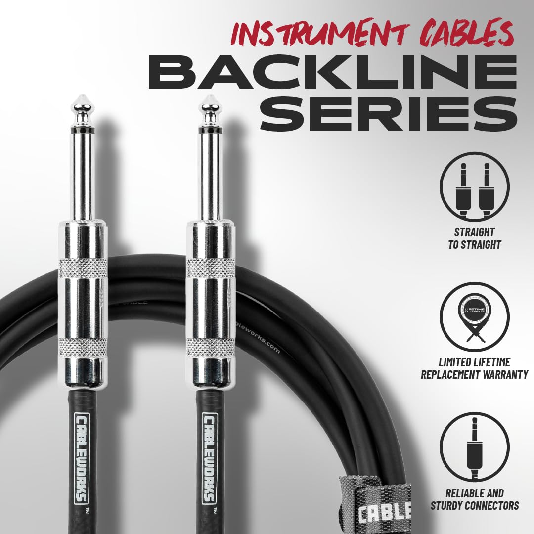Cableworks By Gator Cases (GCWB-INS-10) - Paquete de 2 cables de instrumento estándar de 10 pies rectos a rectos de la serie Backline
