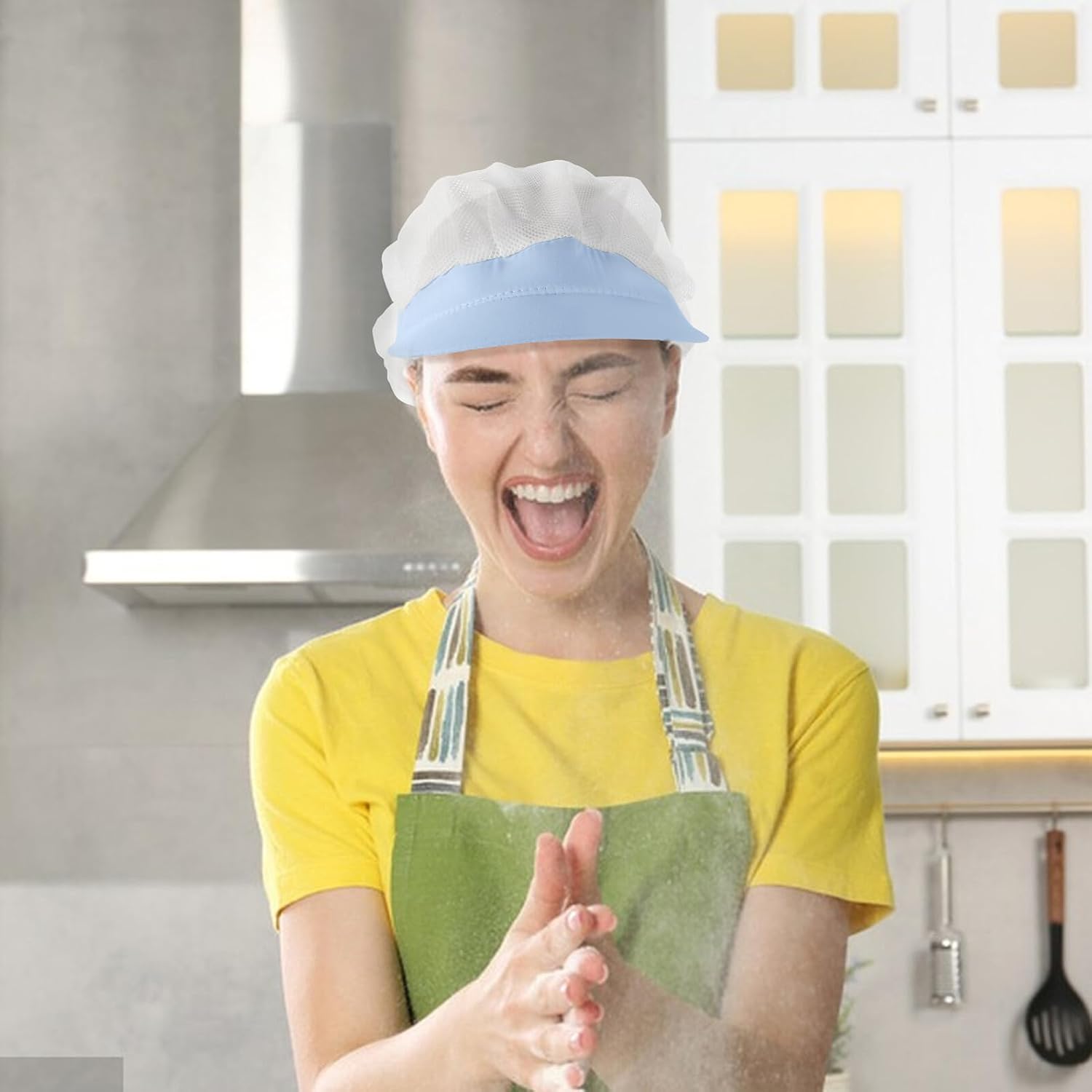 Hemoton Breathable Polyester-Cotton Chef Hat with Fine Mesh, Adjustable Cooking Cap for Restaurant and Kitchen Staff, Unisex Food Service Work Hat in Light Blue