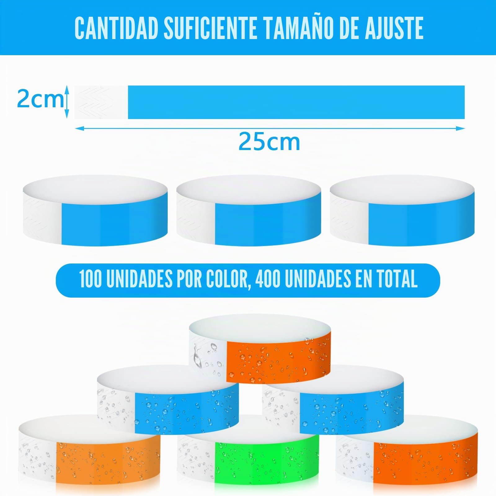 Mkitnvy 400 Piezas Pulseras Identificativas, Impermeables Pulseras Papel para Eventos, Pulseras Fiesta de Colores para Eventos Discoteca Festivales Conciertos Concursos, 4 Colores