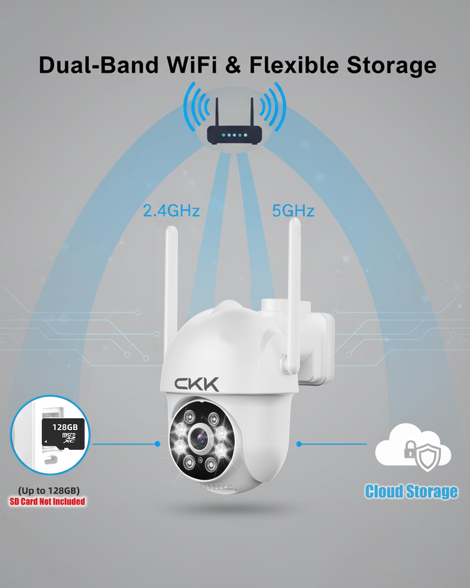 CKK 2K Überwachungskamera Outdoor 2Pack, 2.4/5G WiFi Kameras für Home Security