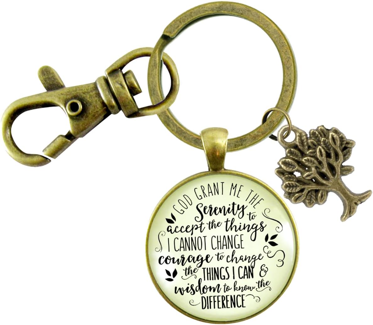 Gutsy Goodness Serenity Prayer Keychain Message Jewelry Pendant Key Ring Key Fob For Men Women Metal Glass Pendant, Gift Card
