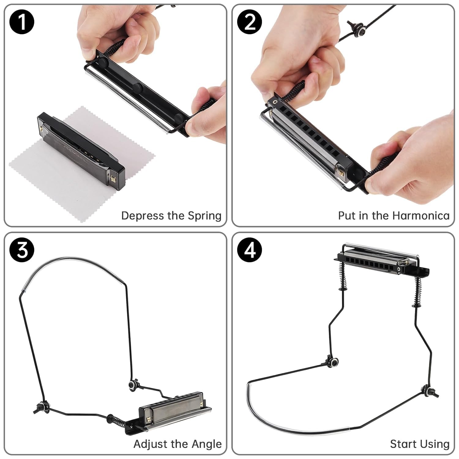 Mozart 10 Hole Harmonica Mouth Organ Harp Holder Black | Adjustable Neck Holder Stand for 10 Hole Mouth Harp | Hands Free Playing for Guitarists and Musicians - Image 3 thumbnail