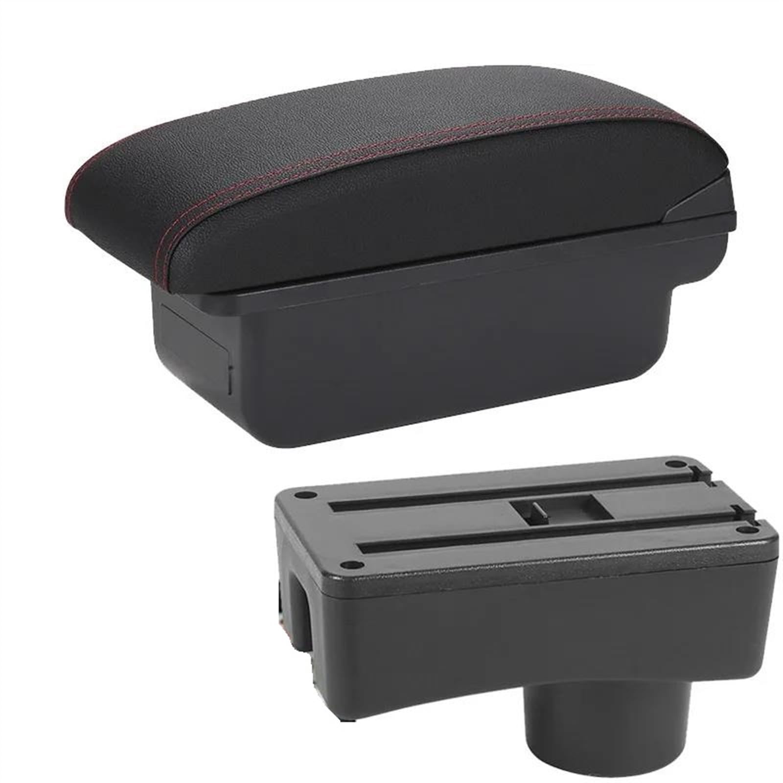 NOHEEU Armrest Box With Multifunctional Support PU Upholstered Car Interior Modification Accessories For Accent For Tagaz(C1 Black red NO USB)