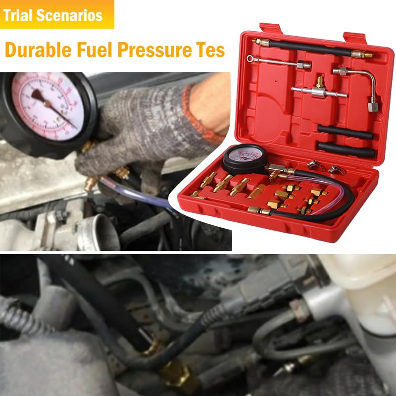 Miniatura 8 de Probador de presión de bomba de inyección de inyección de combustible 0-140PSI, kit de probador de presión de combustible, herramienta de