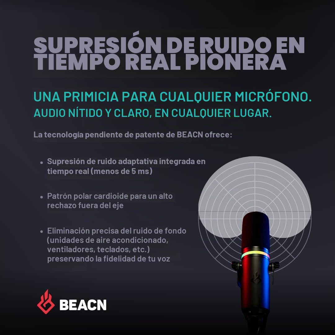 BEACN Micrófono USB dinámico oscuro para PC y juegos, transmisión de grado de transmisión, podcast y micrófono de YouTube con iluminación RGB, rechazo de ruido y monitoreo de auriculares, micrófono