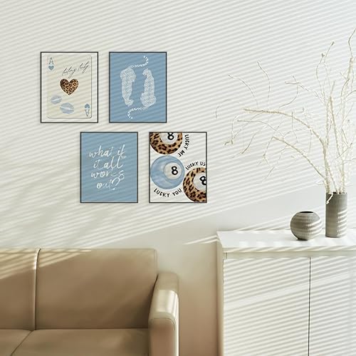 Miniatura 7 de ETVISO Juego de 4 impresiones artísticas de pared de 8 bolas de guepardo retro Y2K color azul claro, con texto en inglés «What If It All Workout»,