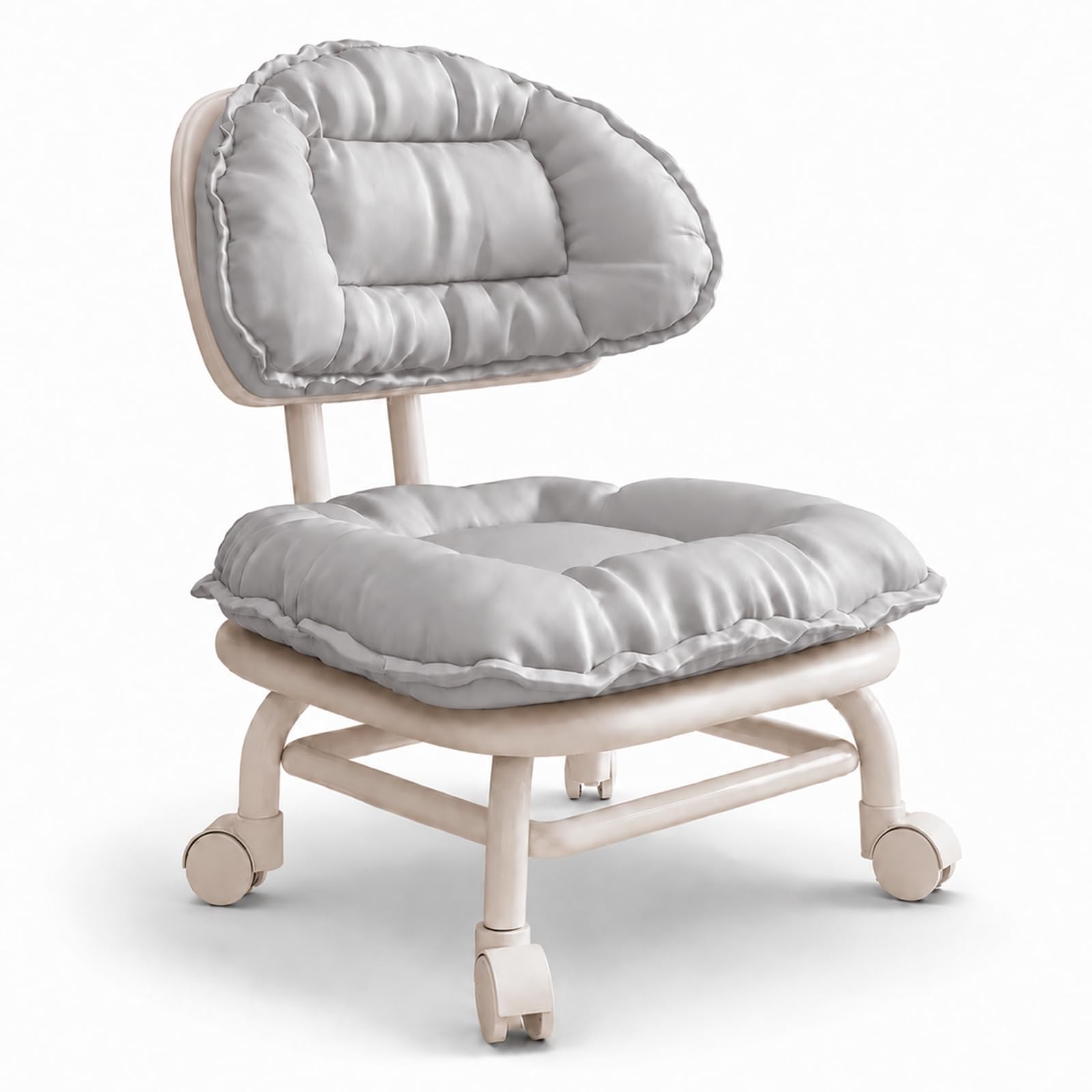 Rolling Low Stool with Backrest, High-Elasticity Sponge Seat & 360° Rotating Silent Casters ，Grey