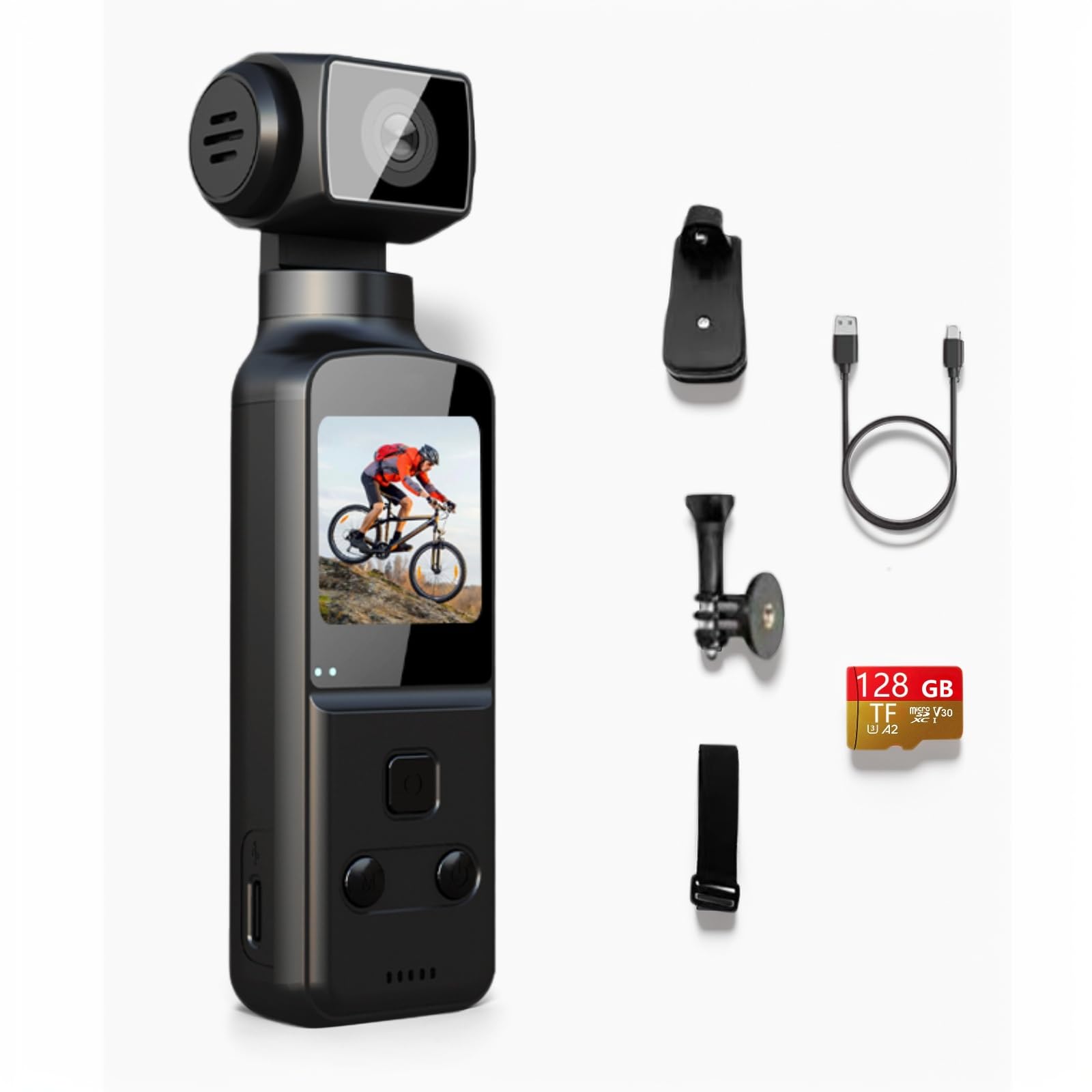 podafu Handheld 4K Action Camera,Pocket-Sized,Vlogging Camera for YouTube TikTok Video Vlog with 1'' Touchscreen & 4K/60fps Video,Digital Camer for Photography 90/128G,for Android and iPhone (Black)