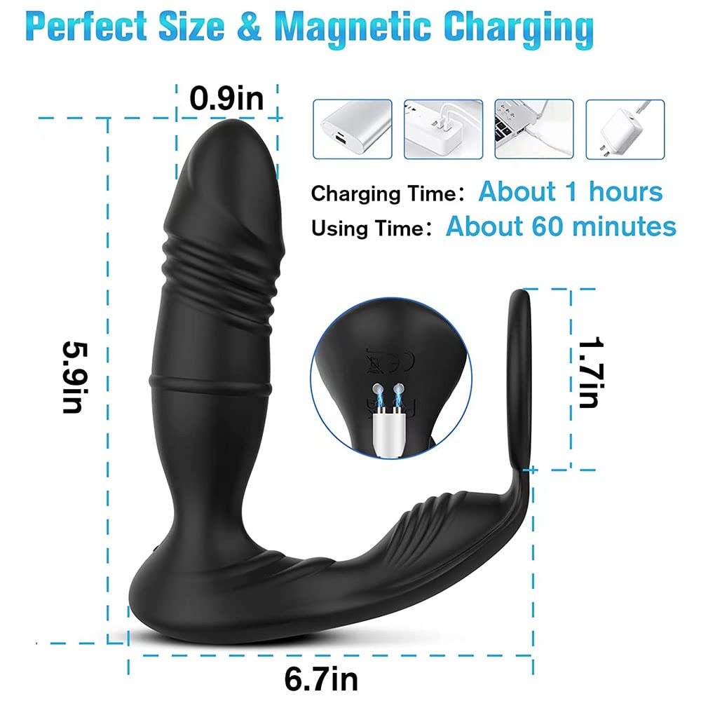 App per vibratore 3 in 1, vibratore prostatico con anello, plug anale da uomo (giocattolo erotico), anello vibrante con 9 modalità, vibratore di coppia