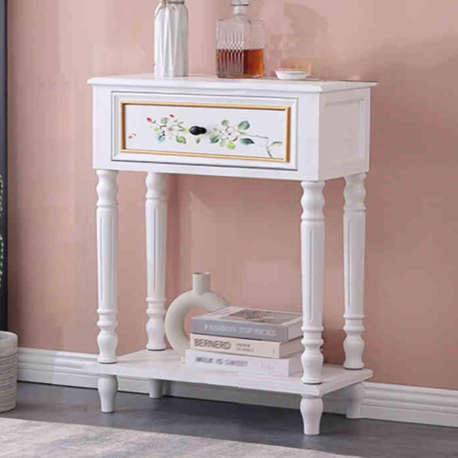 Mesa consola recibidor de 60cm con cajones y patas de madera maciza